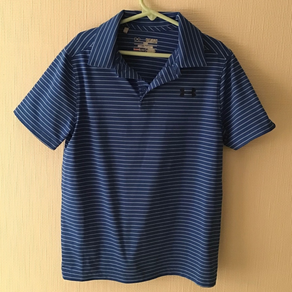 Under Armour Boys Small Blue Stripe Golf Shirt
